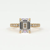 Rings 14K Yellow Gold / 10.5 Emerald Cut Pave Diamond Single Row, Hidden Halo
