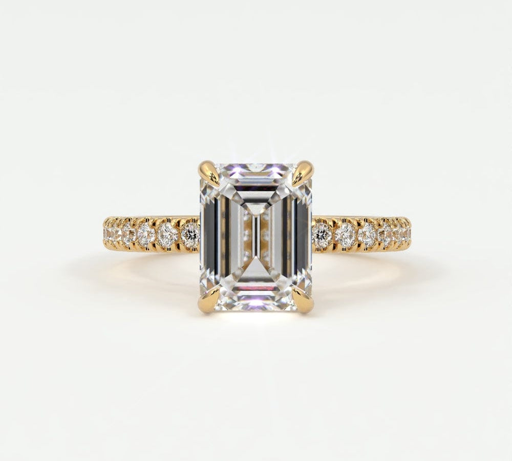 Rings 14K Yellow Gold / 10.5 Emerald Cut Pave Diamond Single Row, Hidden Halo