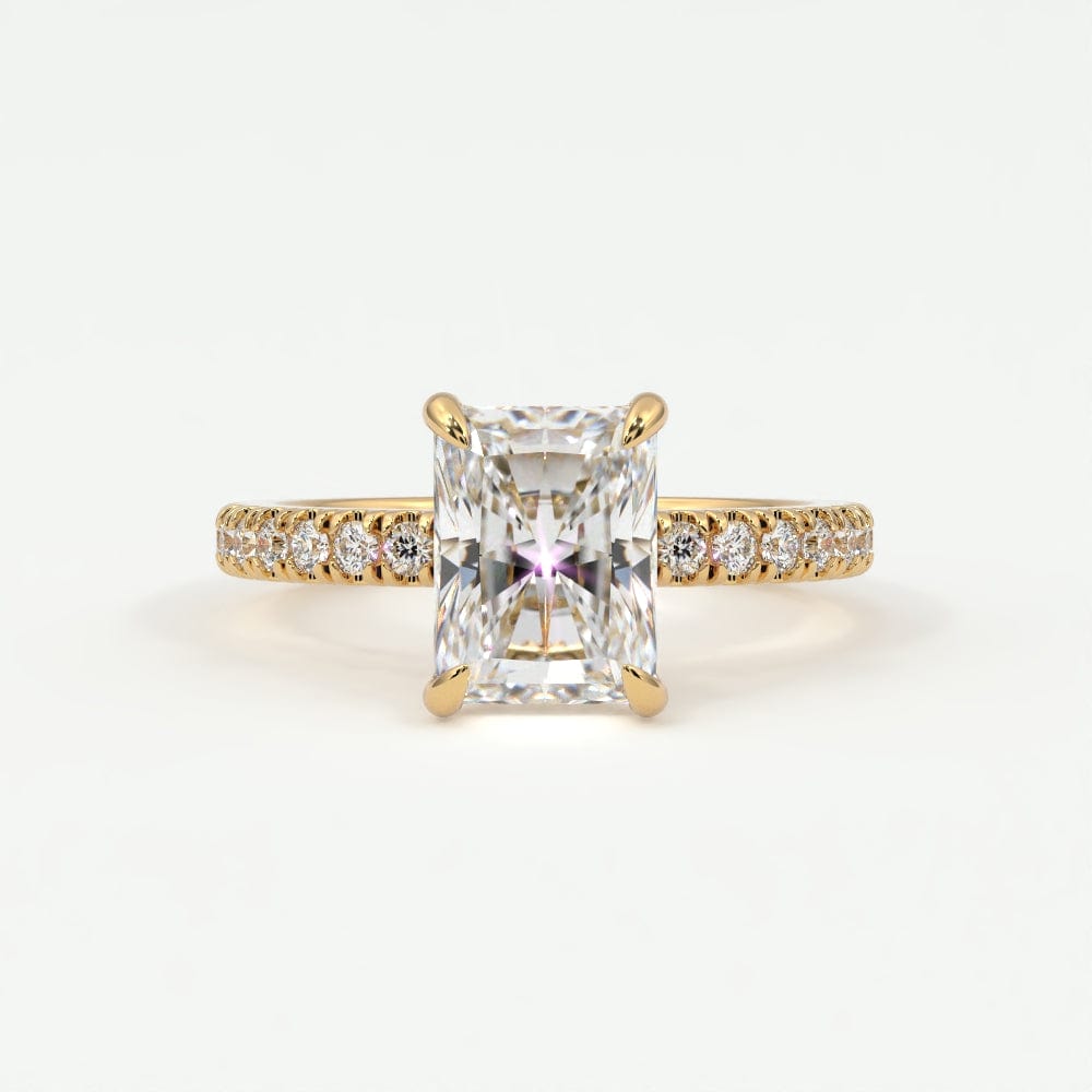 Rings 14K Yellow Gold / 10.5 Radiant Cut Pave Diamond Single Row, Hidden Halo