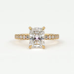 Rings 14K Yellow Gold / 10.5 Radiant Cut Pave Diamond Single Row, Hidden Halo