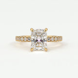 Rings 14K Yellow Gold / 10.5 Radiant Cut Pave Diamond Single Row, Hidden Halo