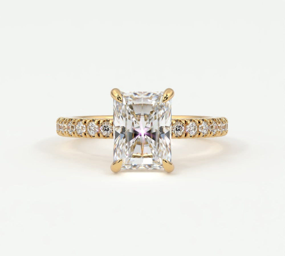 Rings 14K Yellow Gold / 10.5 Radiant Cut Pave Diamond Single Row, Hidden Halo