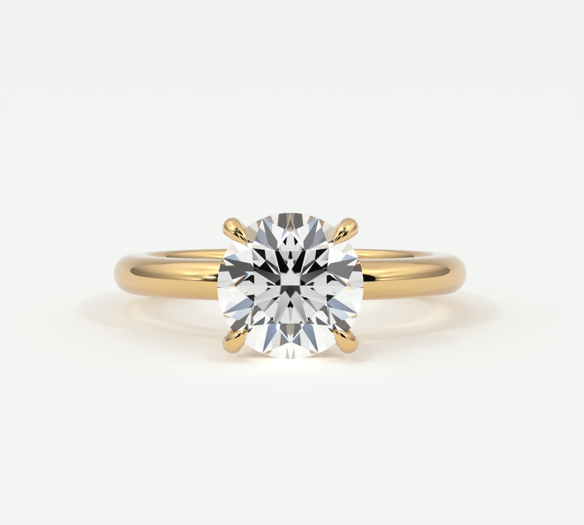 Rings 14K Yellow Gold / 10.5 Round Brilliant Cut Pave Diamond Hidden Halo, Gold Band
