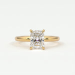 Rings 14K Yellow Gold / 7.5 Radiant Cut Pave Diamond Hidden Halo, Gold Band