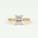 Rings 14K Yellow Gold / 7.5 Radiant Cut Pave Diamond Hidden Halo, Gold Band