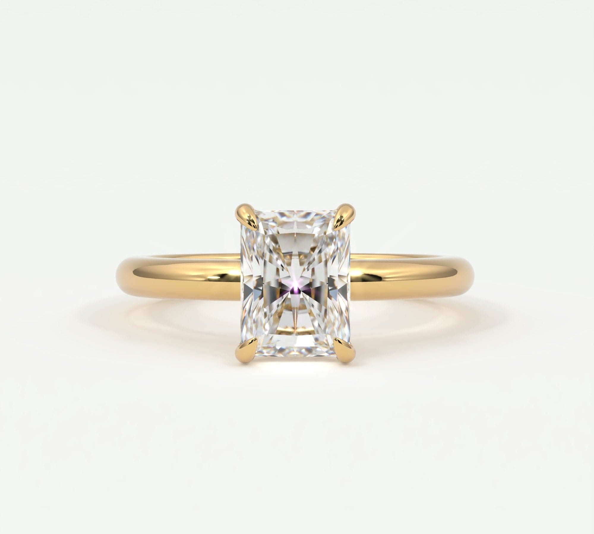 Rings 14K Yellow Gold / 7.5 Radiant Cut Pave Diamond Hidden Halo, Gold Band