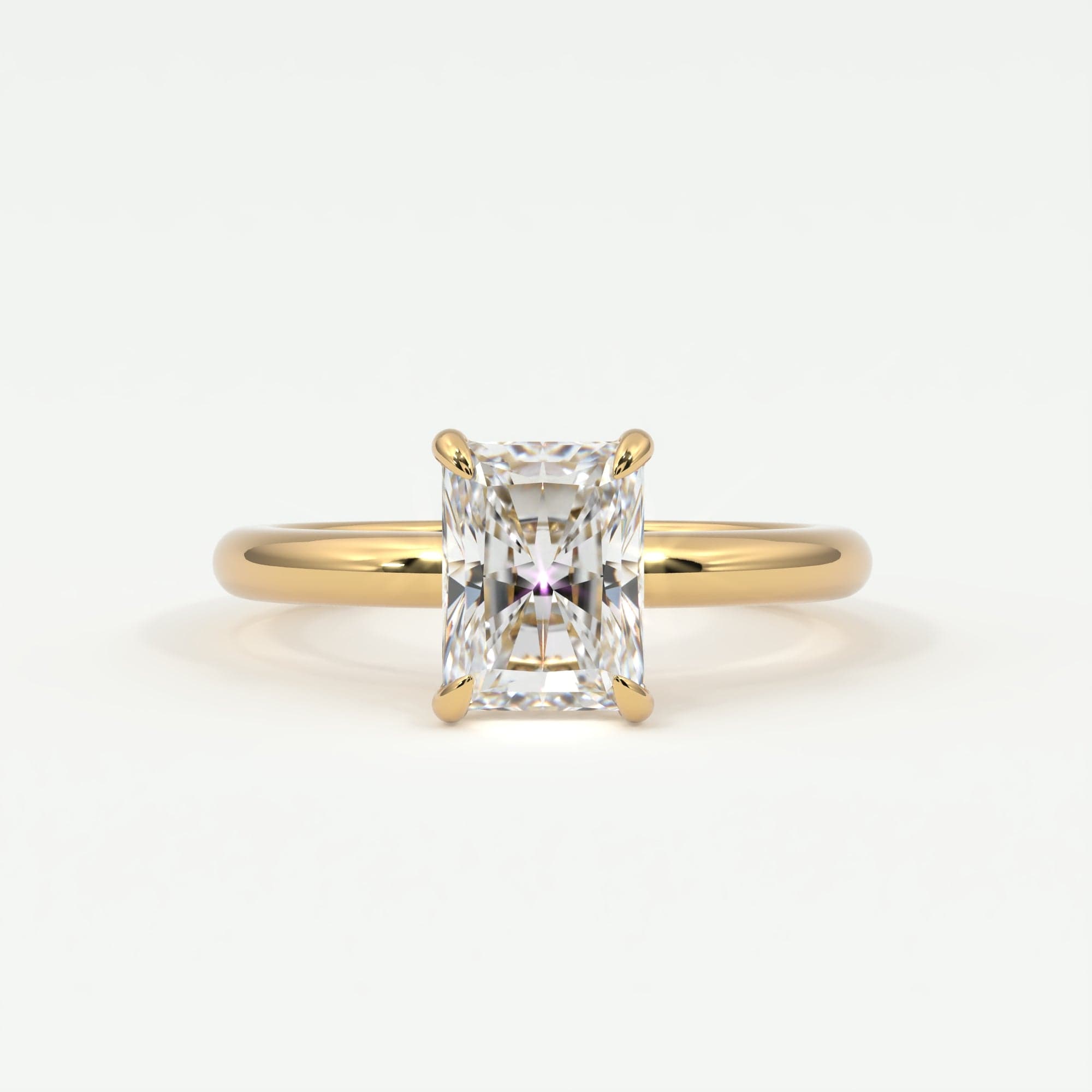 Rings 14K Yellow Gold / 7.5 Radiant Cut Pave Diamond Hidden Halo, Gold Band