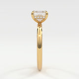 Rings 14K Yellow Gold / 7 Asscher Cut Pave Diamond Hidden Halo, Gold Band