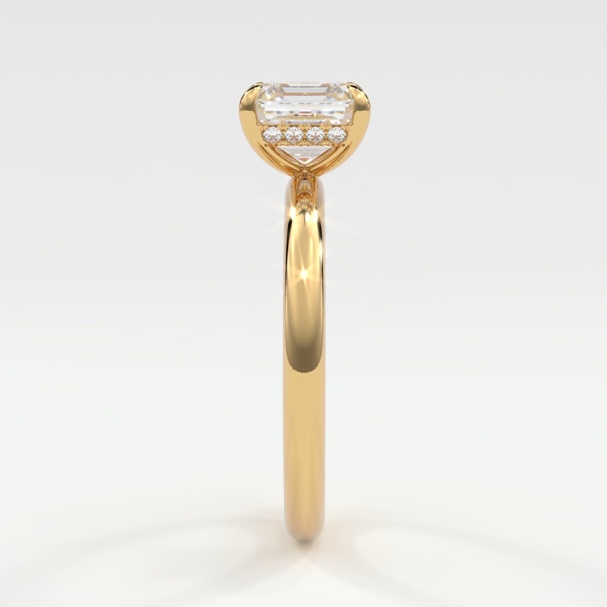 Rings 14K Yellow Gold / 7 Asscher Cut Pave Diamond Hidden Halo, Gold Band