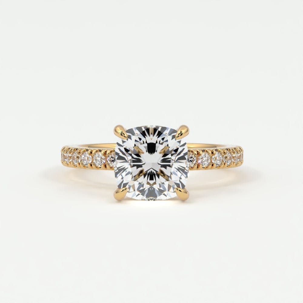 Rings 14K Yellow Gold / 7 Cushion Cut Diamond Pave Band, Hidden Halo