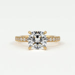 Rings 14K Yellow Gold / 7 Cushion Cut Diamond Pave Band, Hidden Halo
