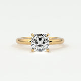 Rings 14K Yellow Gold / 7 Cushion Cut Pave Diamond Hidden Halo, Gold Band