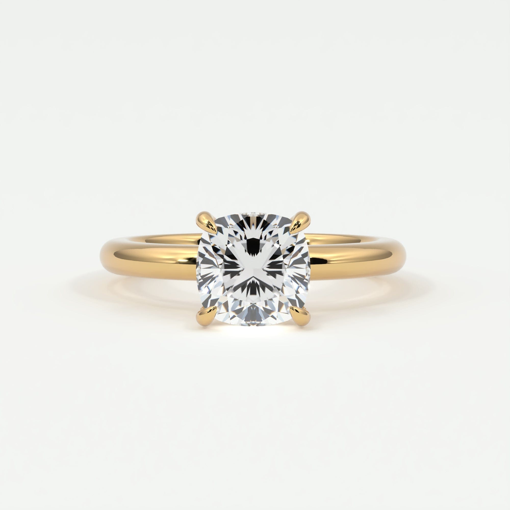 Rings 14K Yellow Gold / 7 Cushion Cut Pave Diamond Hidden Halo, Gold Band