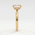 Rings 14K Yellow Gold / 7 Emerald Cut Pave Diamond Hidden Halo, Gold Band