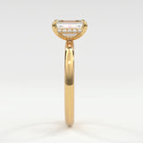 Rings 14K Yellow Gold / 7 Emerald Cut Pave Diamond Hidden Halo, Gold Band