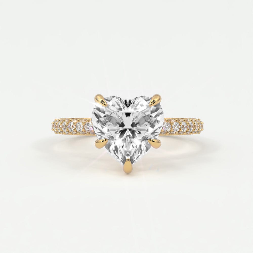 Rings 14K Yellow Gold / 7 Heart Shape Pave Diamond Hidden Halo Triple Row Band
