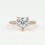 Rings 14K Yellow Gold / 7 Heart Shape Pave Diamond Hidden Halo Triple Row Band