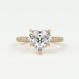 Rings 14K Yellow Gold / 7 Heart Shape Pave Diamond Hidden Halo Triple Row Band