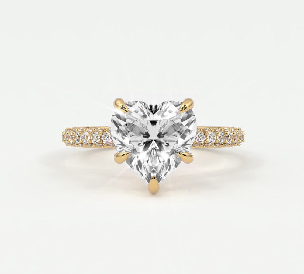 Rings 14K Yellow Gold / 7 Heart Shape Pave Diamond Hidden Halo Triple Row Band