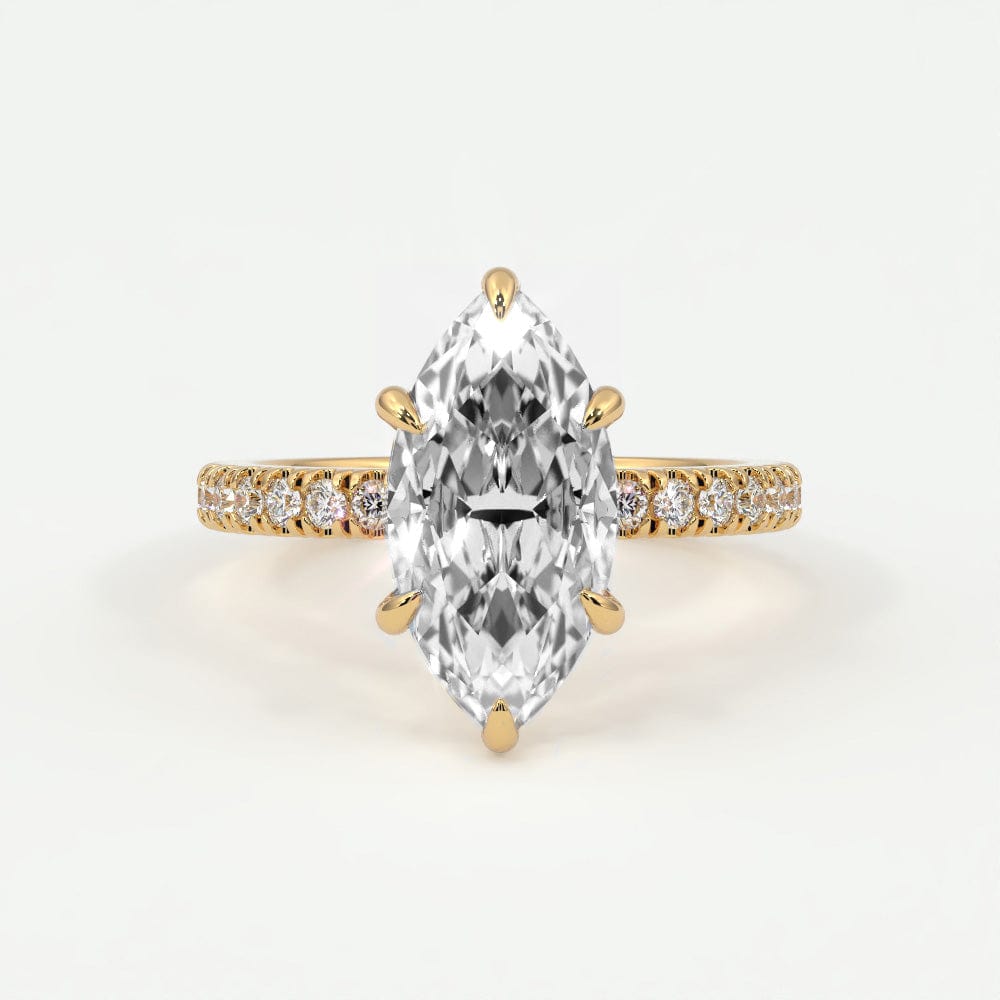 Rings 14K Yellow Gold / 7 Marquise Cut Diamond Pave Band, Hidden Halo