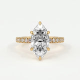 Rings 14K Yellow Gold / 7 Marquise Cut Diamond Pave Band, Hidden Halo