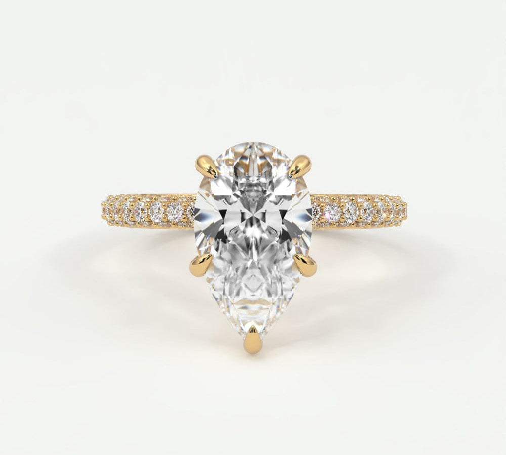 Rings 14K Yellow Gold / 7 Pear Shape Pave Diamond Hidden Halo Triple Row Band, 360