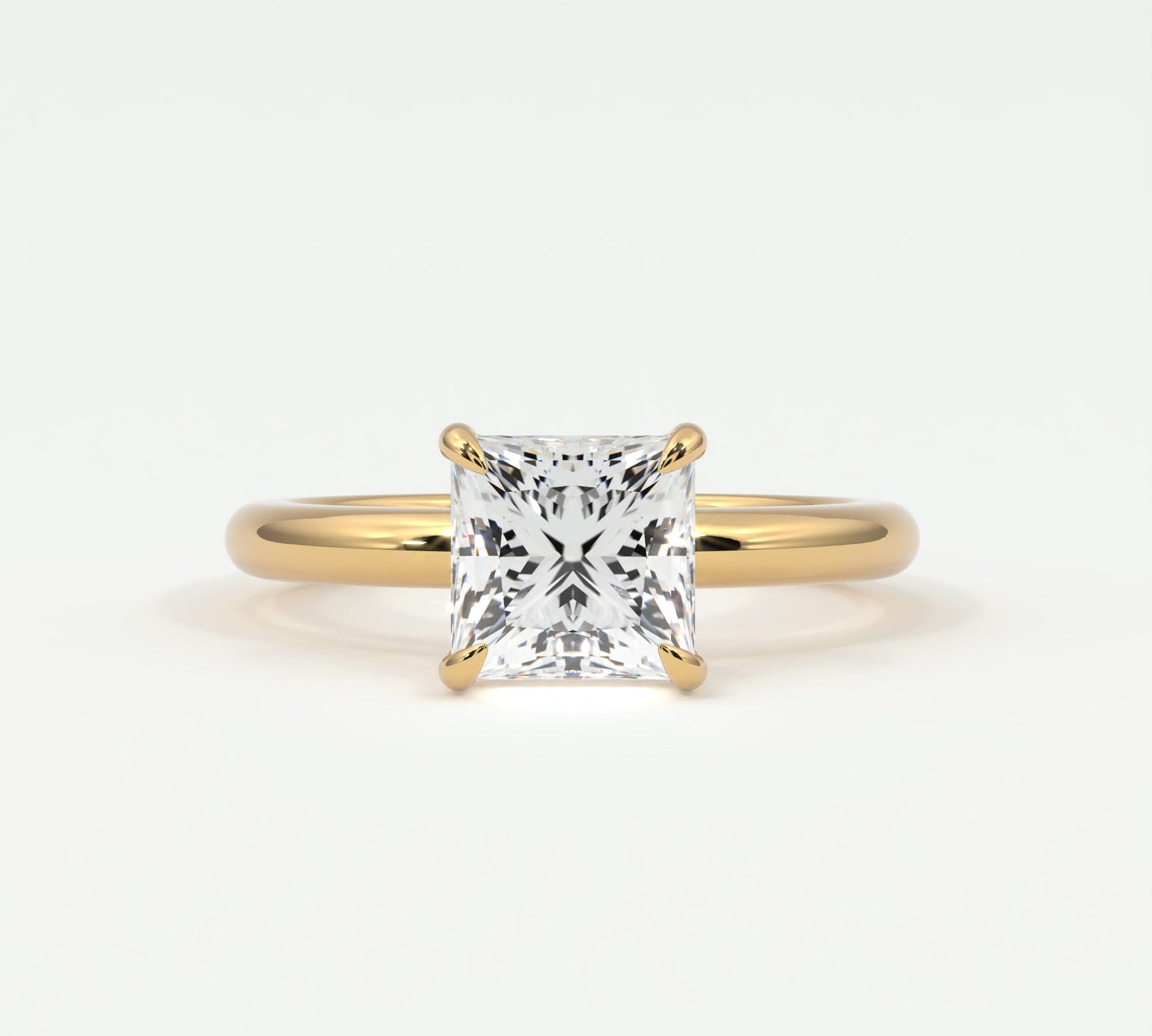 Rings 14K Yellow Gold / 7 Princess Cut Pave Diamond Hidden Halo, Gold Band