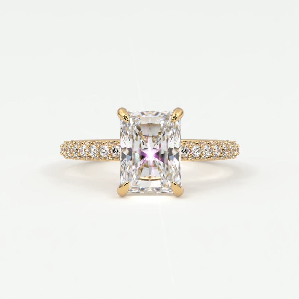 Rings 14K Yellow Gold / 7 Radiant Cut Pave Diamond Hidden Halo Triple Row Band