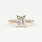 Rings 14K Yellow Gold / 7 Radiant Cut Pave Diamond Hidden Halo Triple Row Band