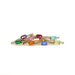 Rings 18K Gold Babycake East West Colored Gemstone Baguette And Diamond Ring