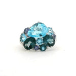 Rings 18K Gold Blue, Teal Topaz and Diamond Cluster Ring