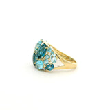 Rings 18K Gold Blue Topaz, London Blue Topaz, Blue Sapphire and Diamond Cluster Ring, Medium Band