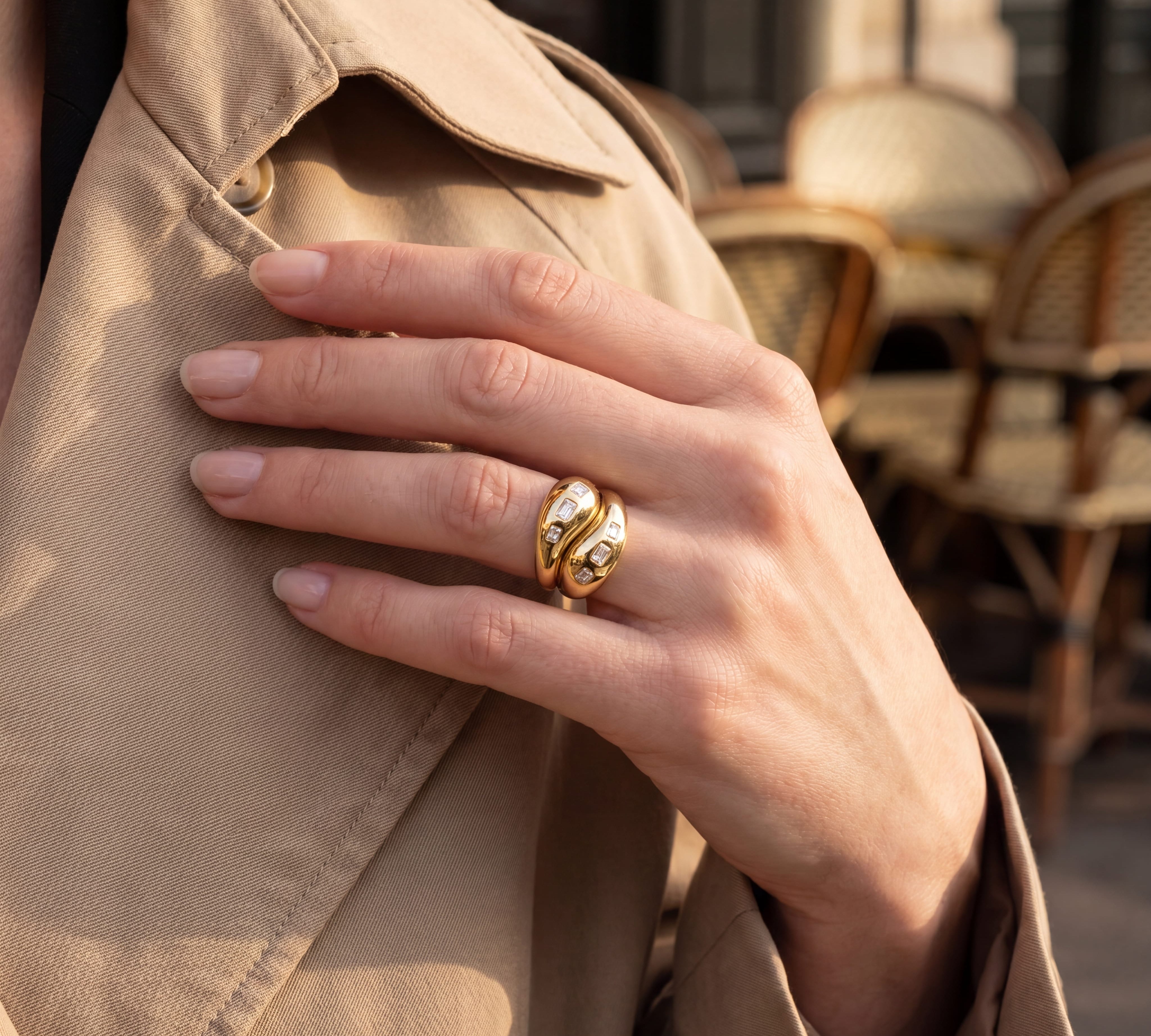 Rings 18K Gold Diamond Dome Diamond Wave Ring