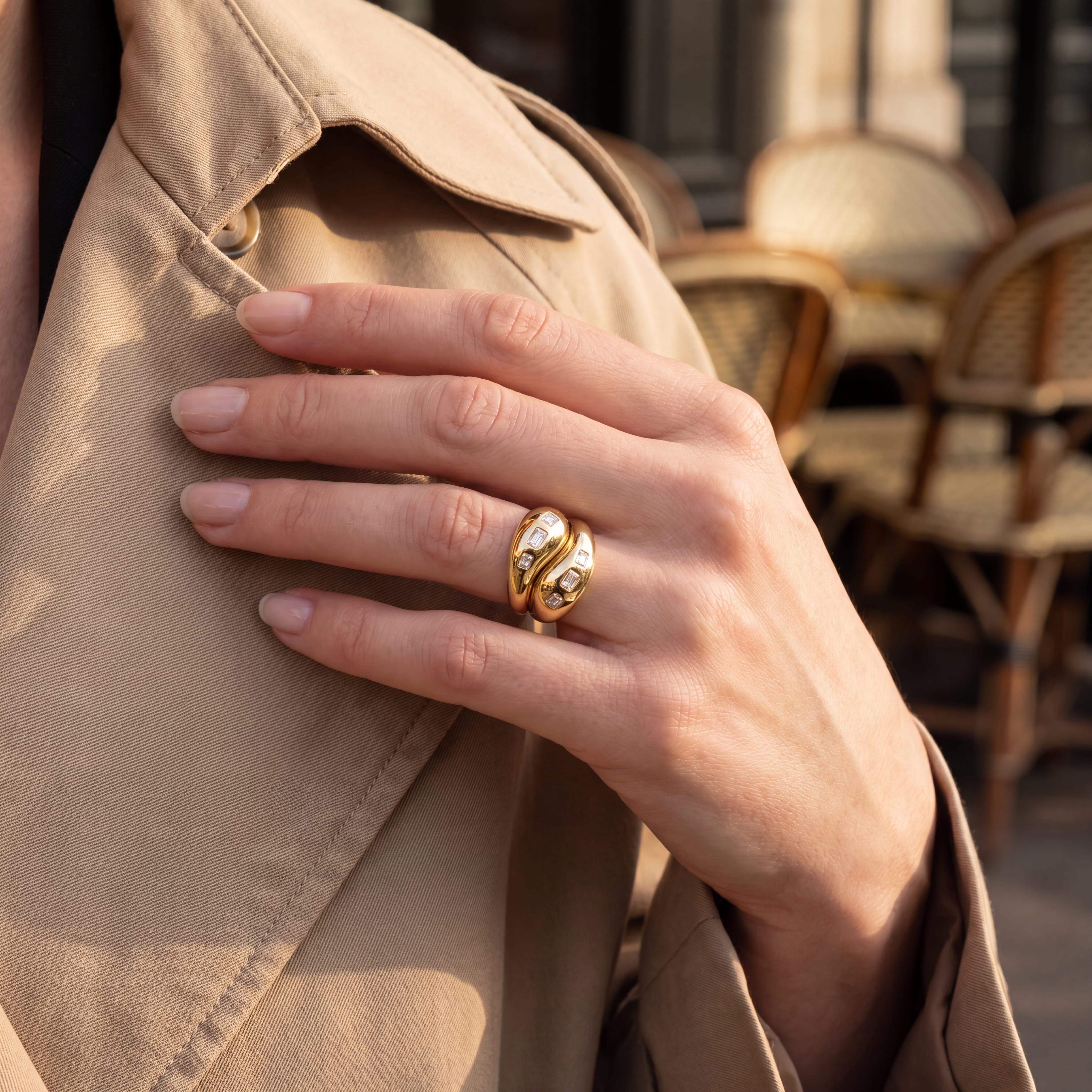 Rings 18K Gold Diamond Dome Diamond Wave Ring