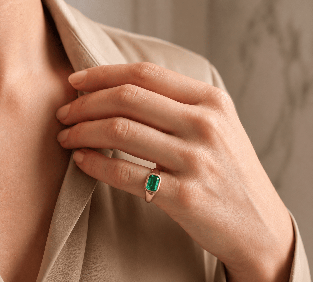 Rings 18K Gold East West Emerald Baby Dome Ring