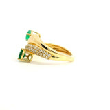 Rings 18K Gold East West Micro-Pave Double Pear Emerald And Diamond Wave Ring