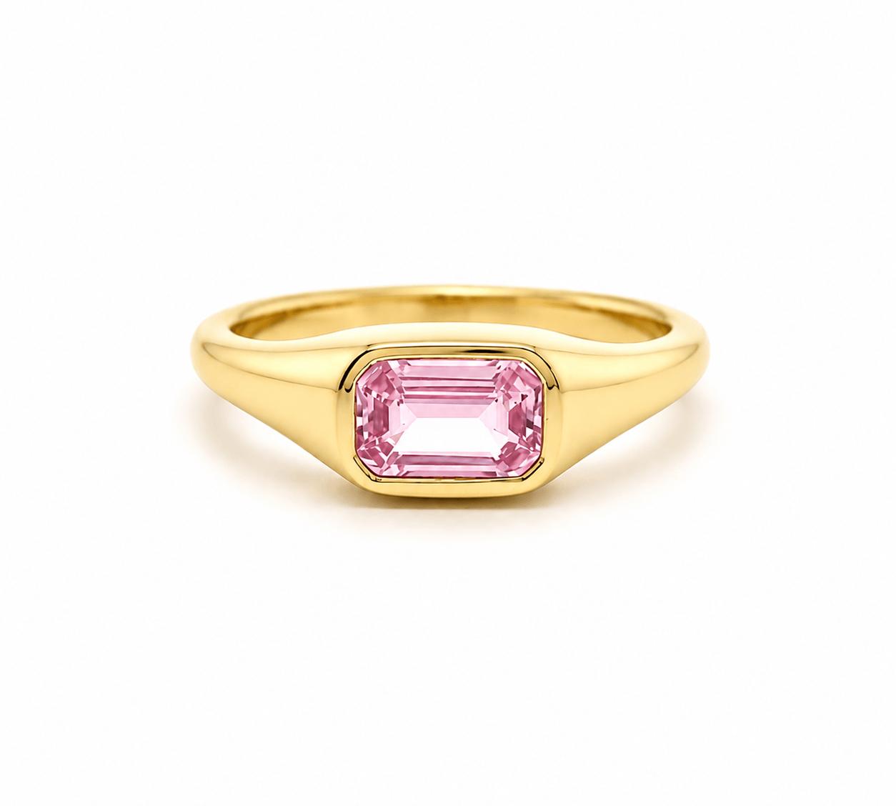 Rings 18K Gold East West Pink Sapphire Baby Dome Ring