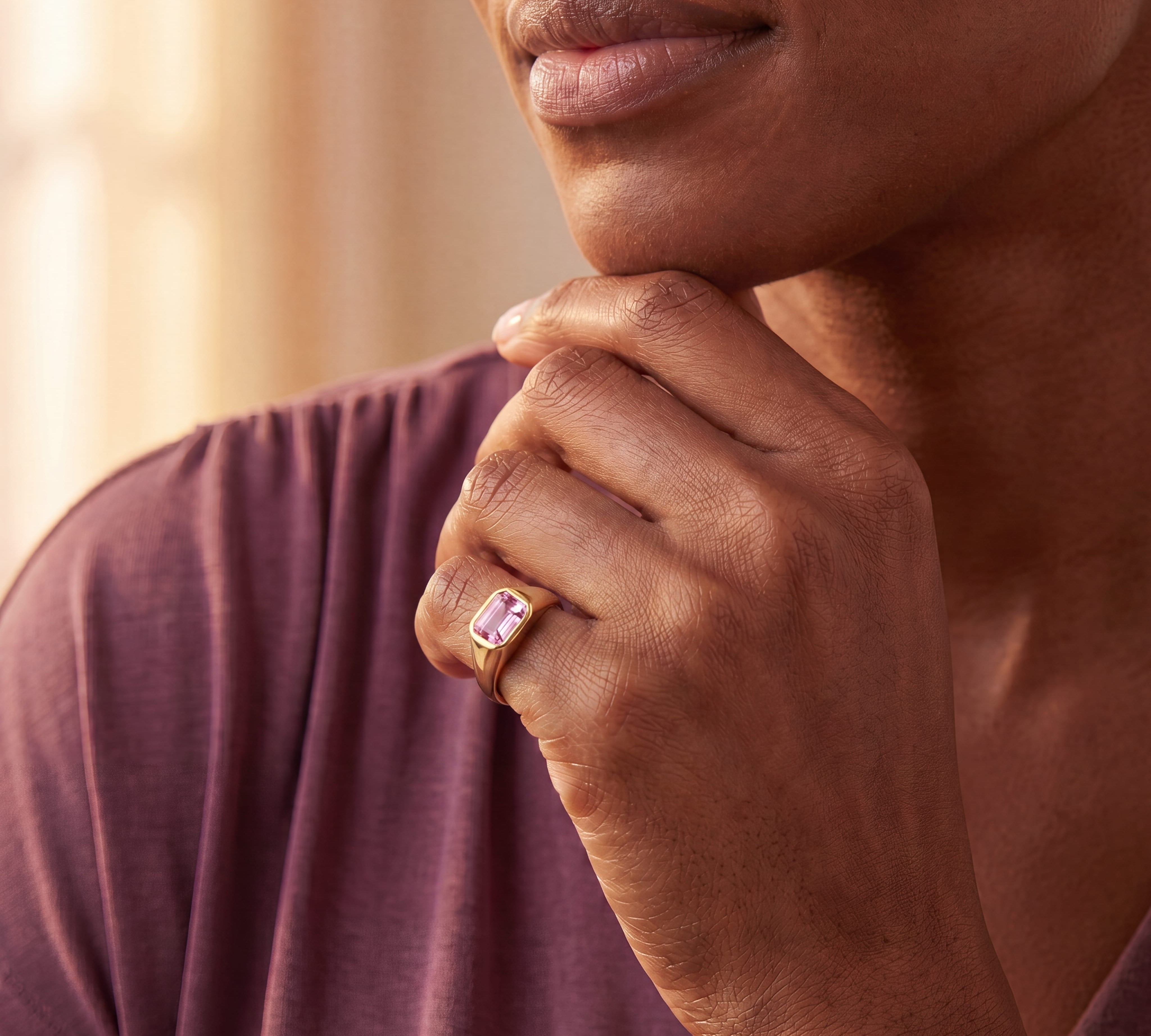 Rings 18K Gold East West Pink Sapphire Baby Dome Ring