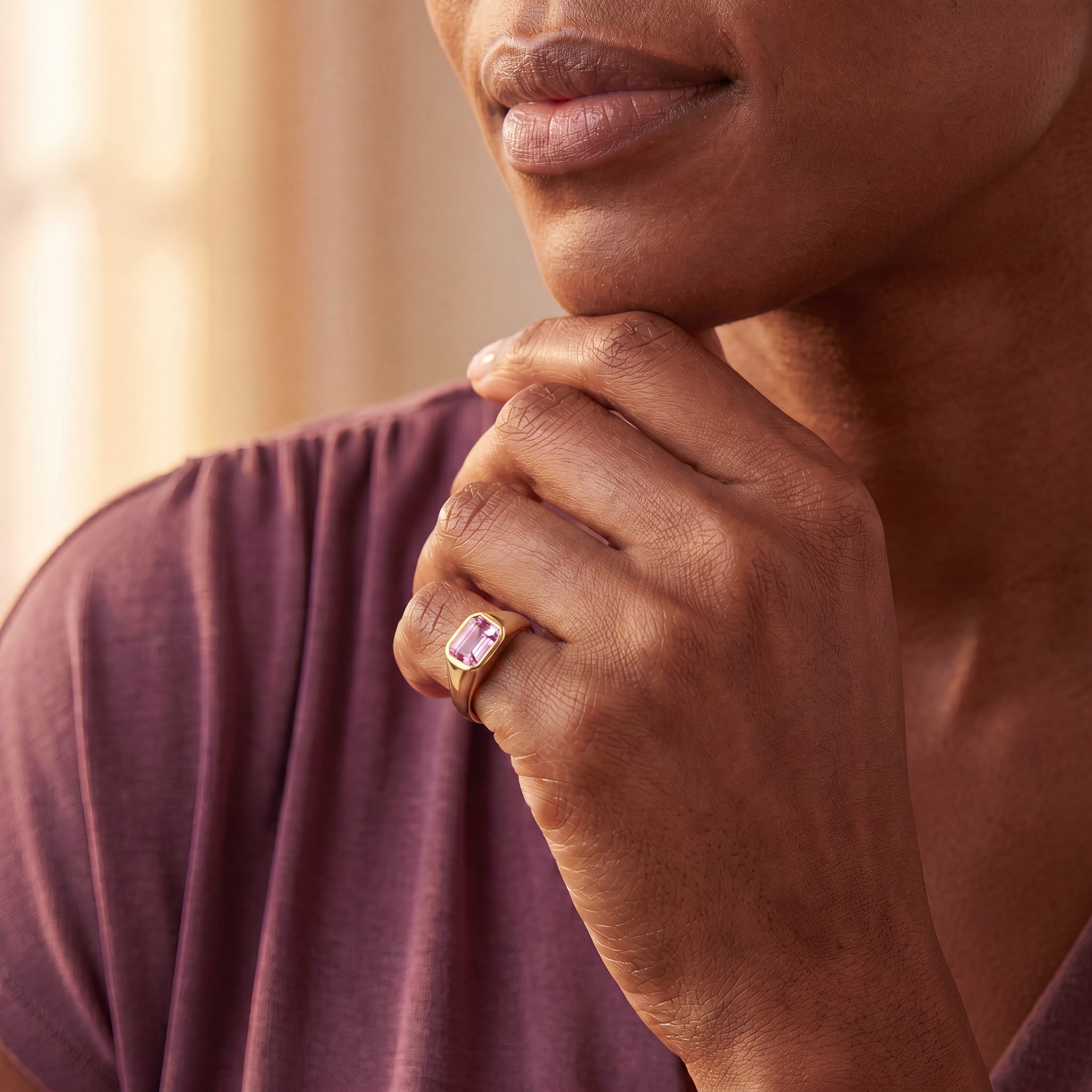 Rings 18K Gold East West Pink Sapphire Baby Dome Ring