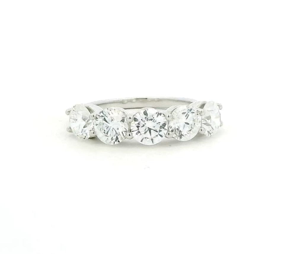 Rings 18K Gold Elevated Round 5 Diamond Band, Lab Grown