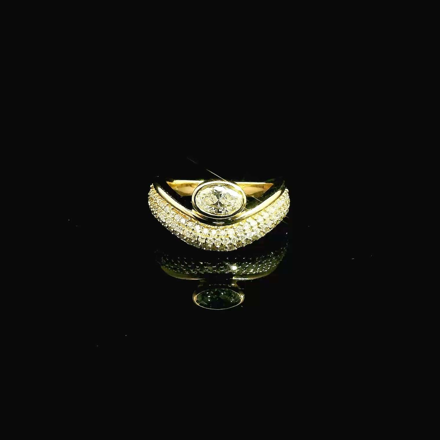 Rings 18K Gold Micro-Pave and Bezel Set Cushion Cut Diamond Wave Ring