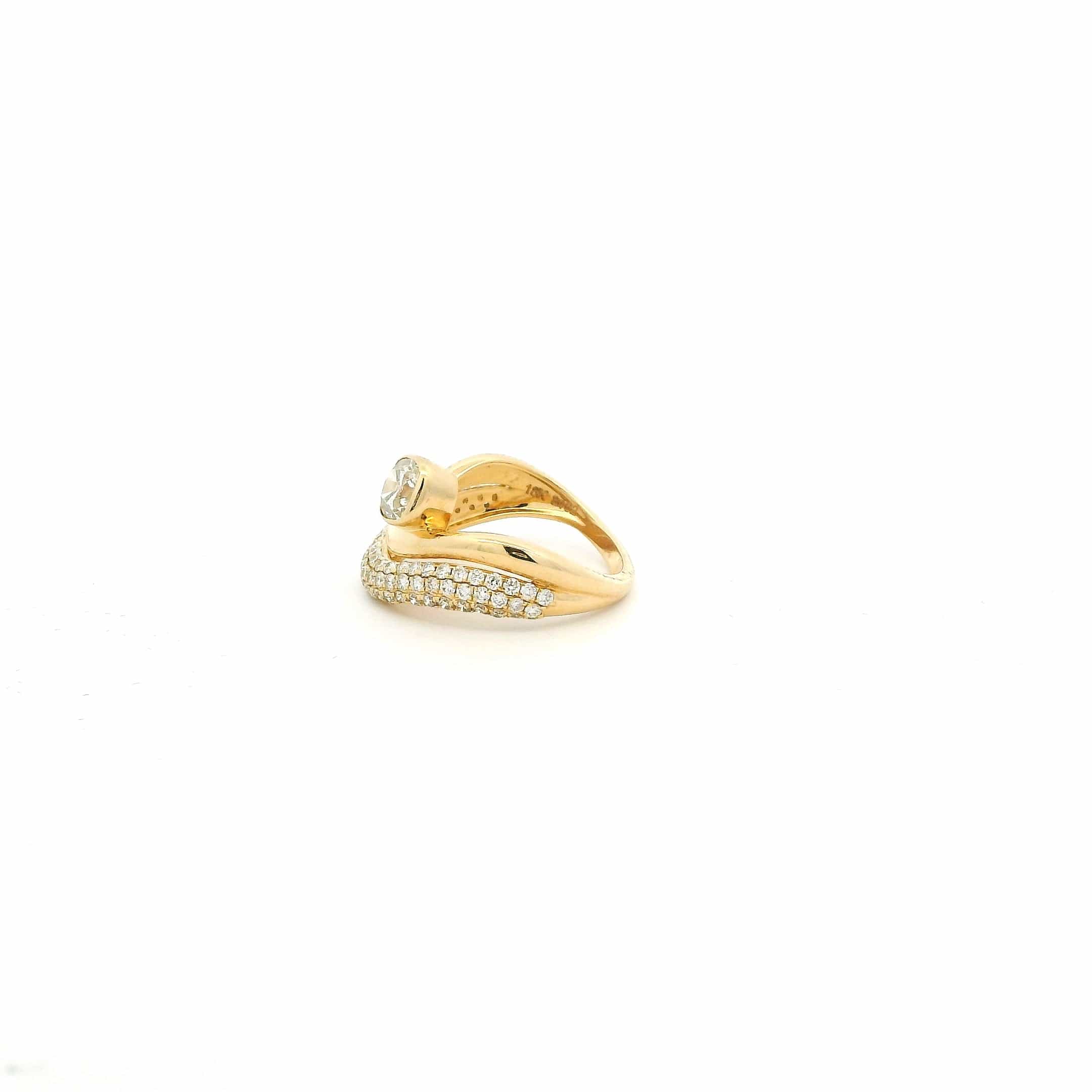 Rings 18K Gold Micro-Pave Bezel Oval Diamond Wave Ring, Lab Grown