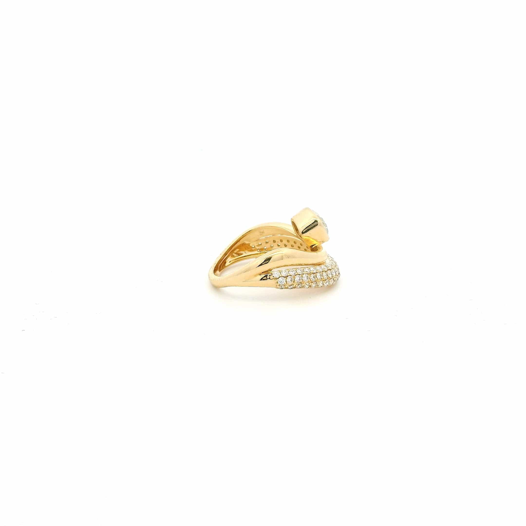 Rings 18K Gold Micro-Pave Bezel Oval Diamond Wave Ring, Lab Grown