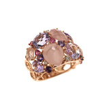 Rings 18K Gold Pink, Rose Topaz, Quartz and Diamond Cluster Ring
