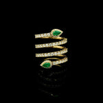 Rings 18K Gold Stretch Gold Diamond And Emerald Wrap Around Ring
