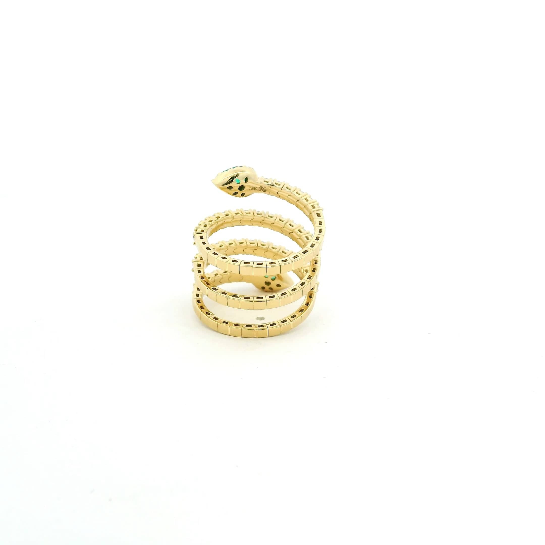 Rings 18K Gold Stretch Gold Diamond And Emerald Wrap Around Ring