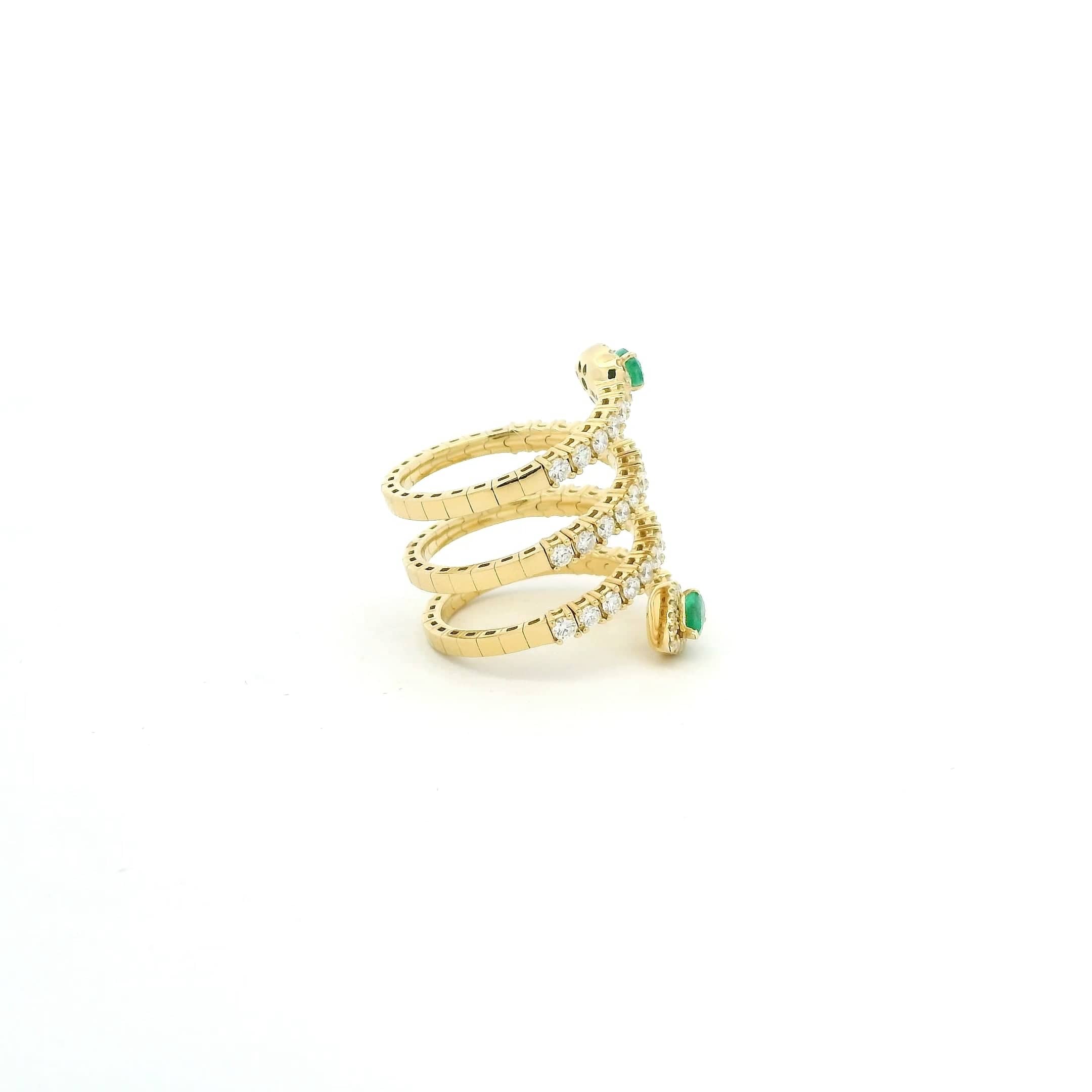 Rings 18K Gold Stretch Gold Diamond And Emerald Wrap Around Ring
