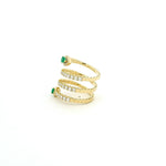 Rings 18K Gold Stretch Gold Diamond And Emerald Wrap Around Ring