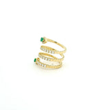 Rings 18K Gold Stretch Gold Diamond And Emerald Wrap Around Ring