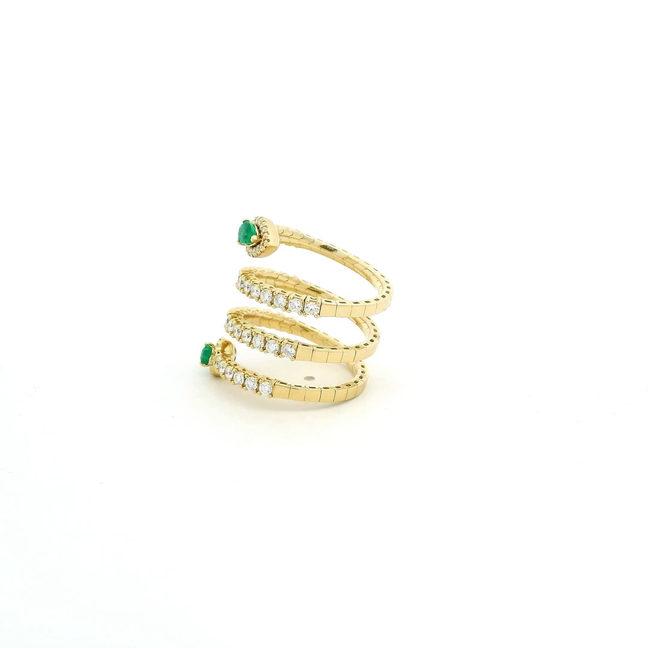 Rings 18K Gold Stretch Gold Diamond And Emerald Wrap Around Ring